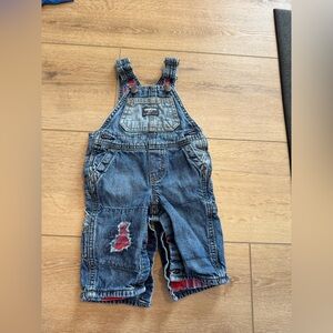 OshKosh B'gosh Vestbak Overalls 6 Mo Blue Denim Red Fleece Fully Lined Carpenter